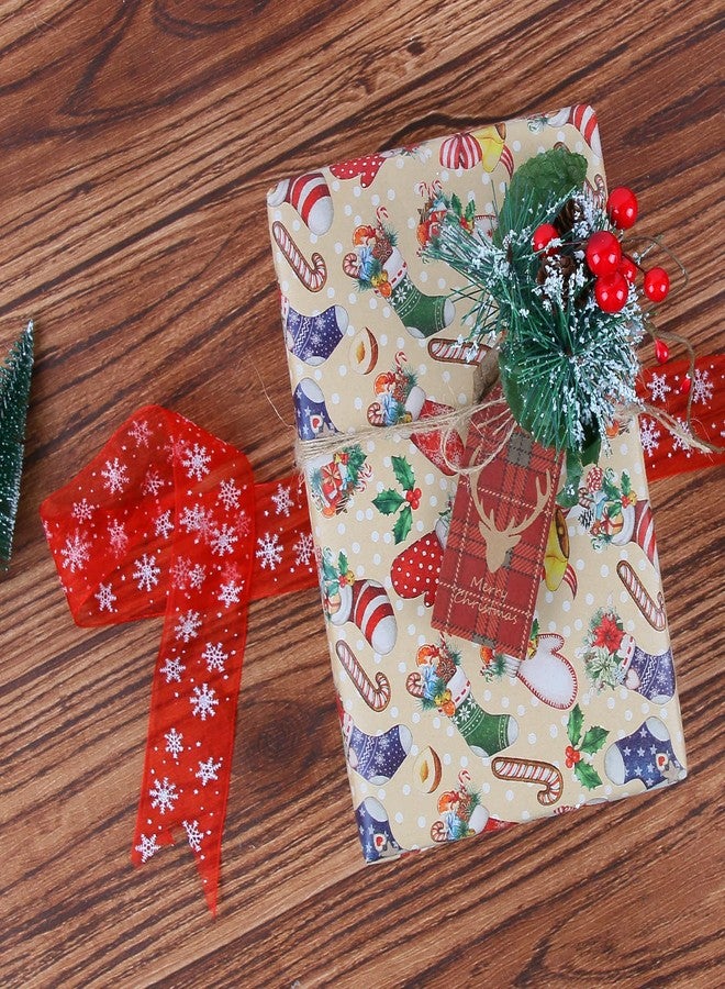 Aimyoo Kraft Christmas Wrapping Paper Set, Vintage Kids Xmas Gift Wrap Paper 3 Rolls, Stockings Santa Deers Candy Canes Snowman Designs,17 in x 10 ft per Roll - Image 5